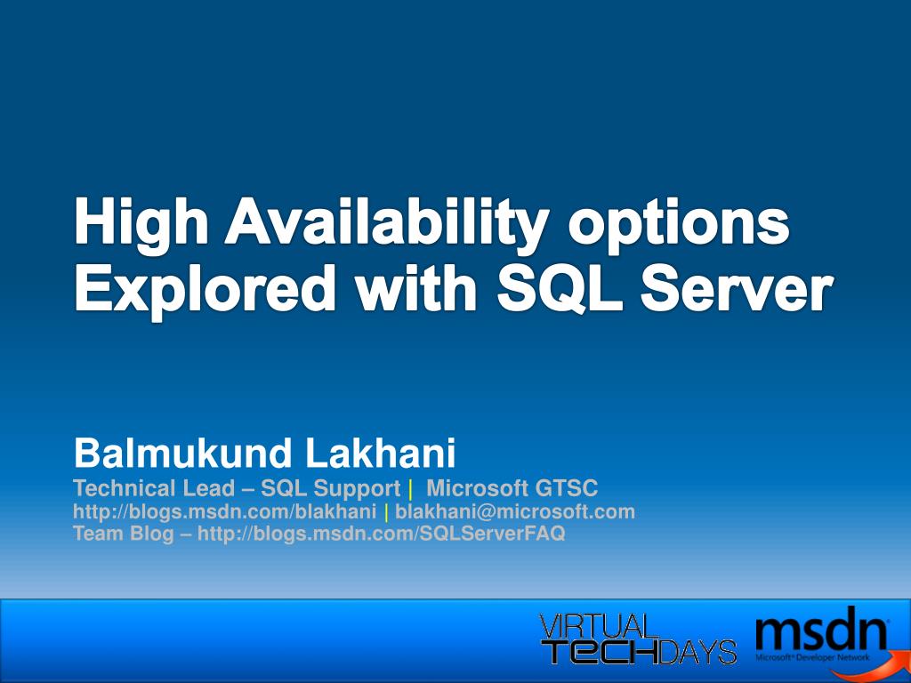 PPT High Availability options Explored with SQL Server PowerPoint