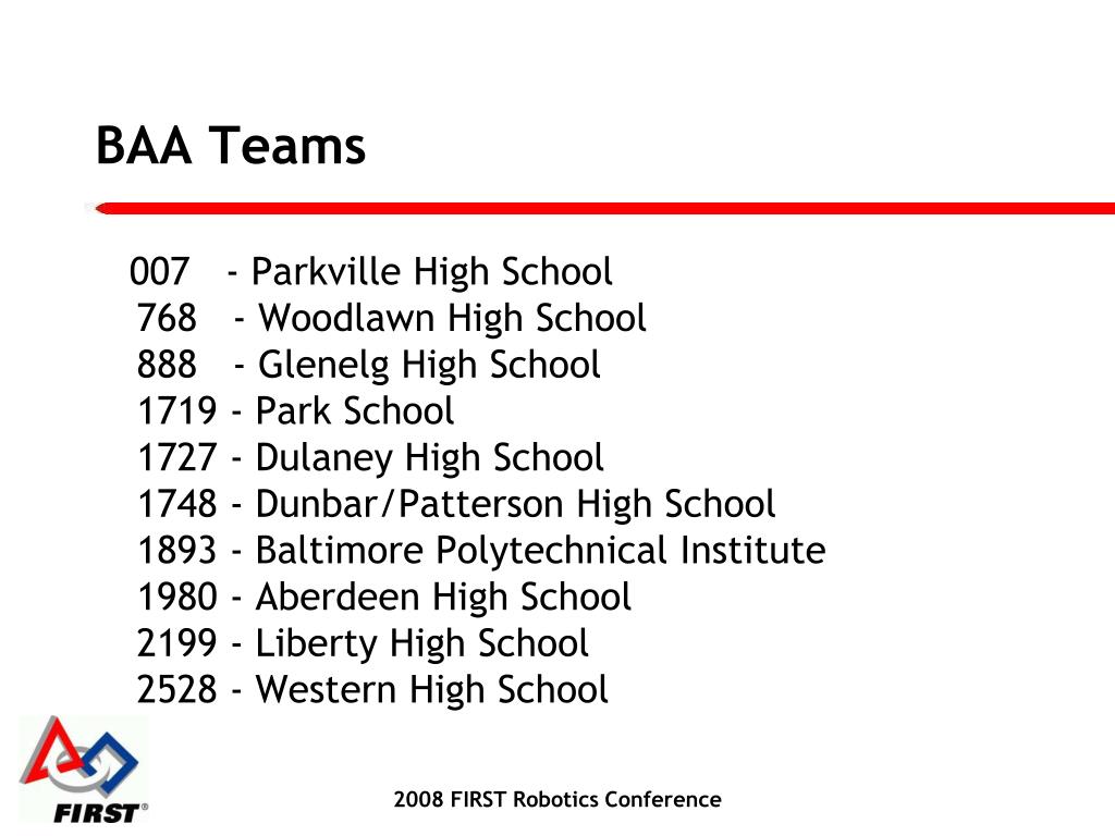 PPT The Baltimore Area Alliance (BAA) a Model for FIRST PowerPoint