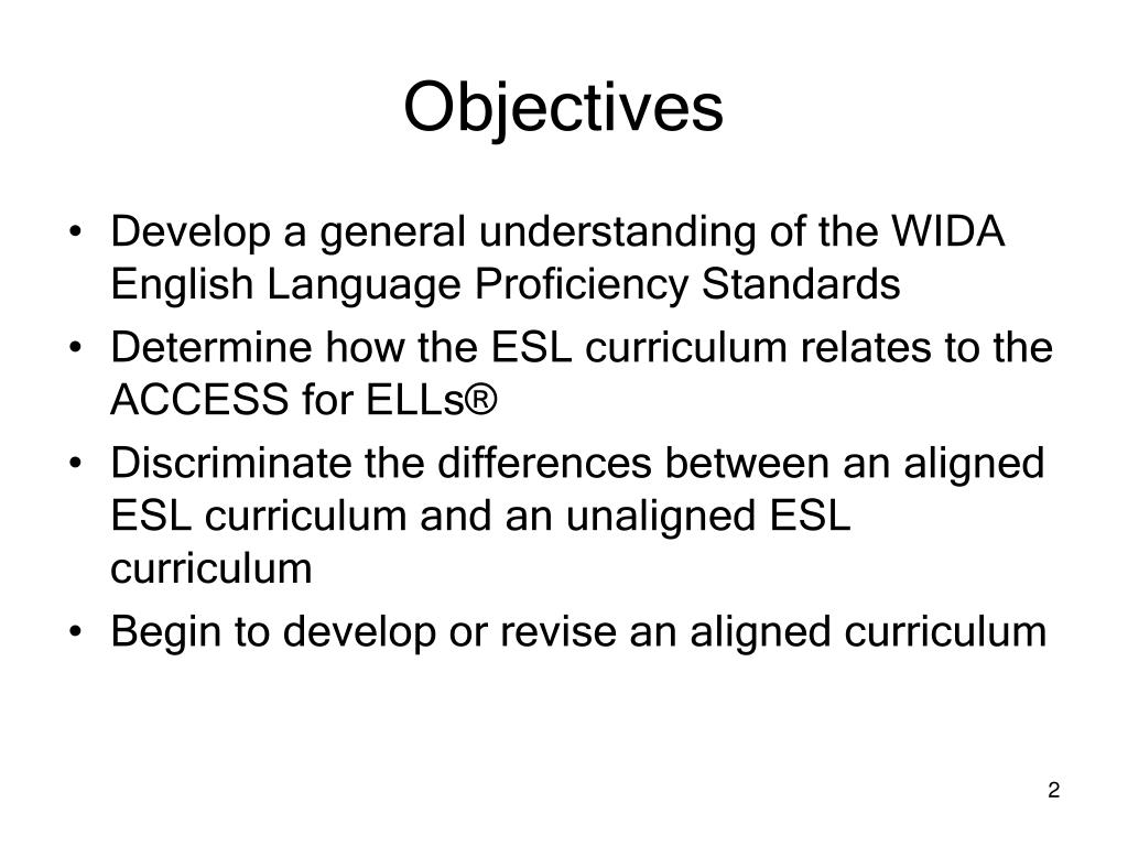 PPT “ WIDA Standards and ESL Curriculum Alignment” PowerPoint