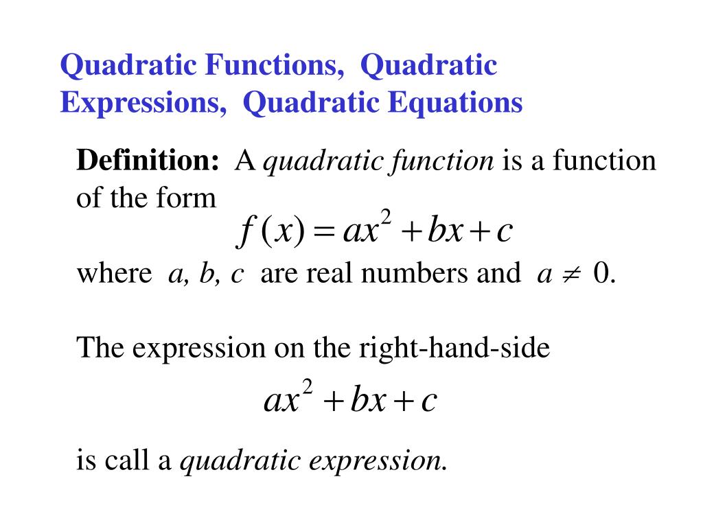 PPT Quadratic Functions, Quadratic Expressions, Quadratic Equations