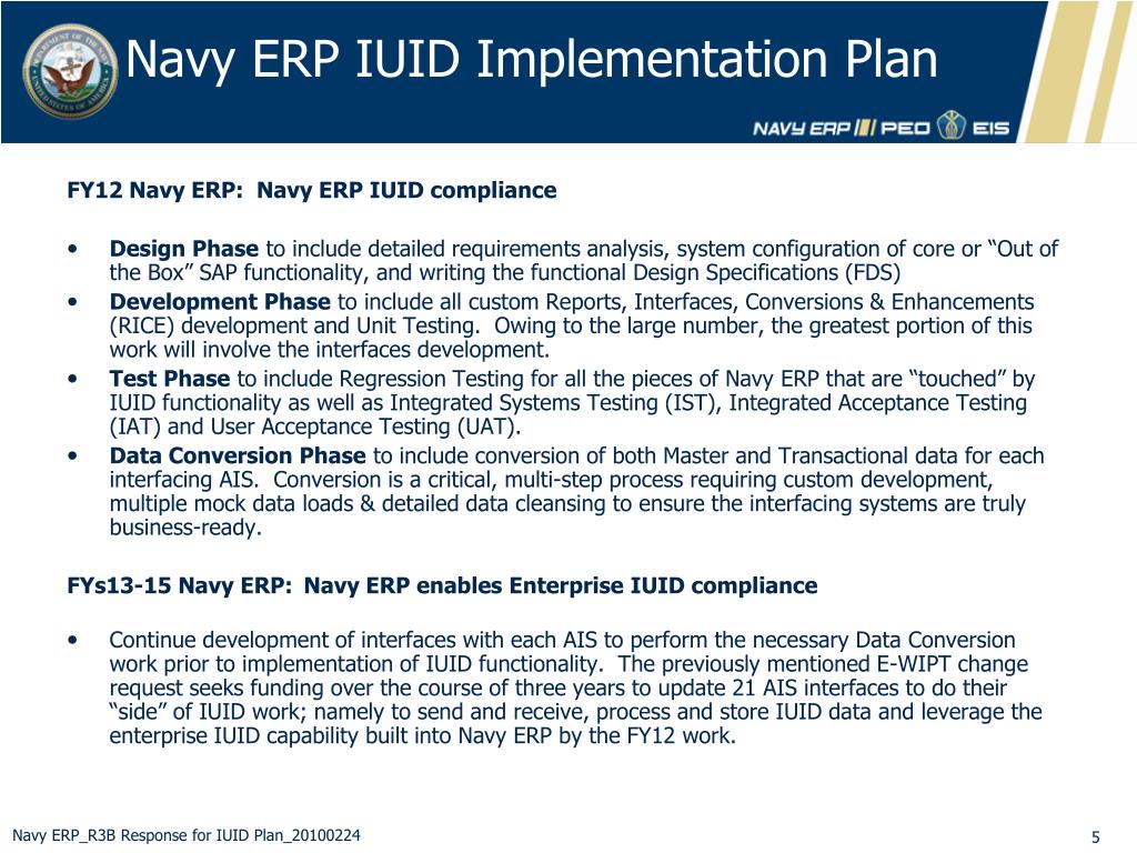 PPT Navy ERP IUID Implementation Plan PowerPoint Presentation ID329093