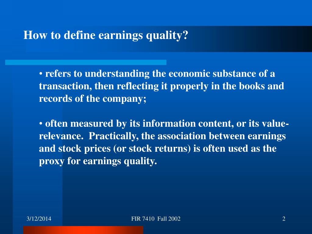 PPT Quality of Earnings and Earnings Management PowerPoint