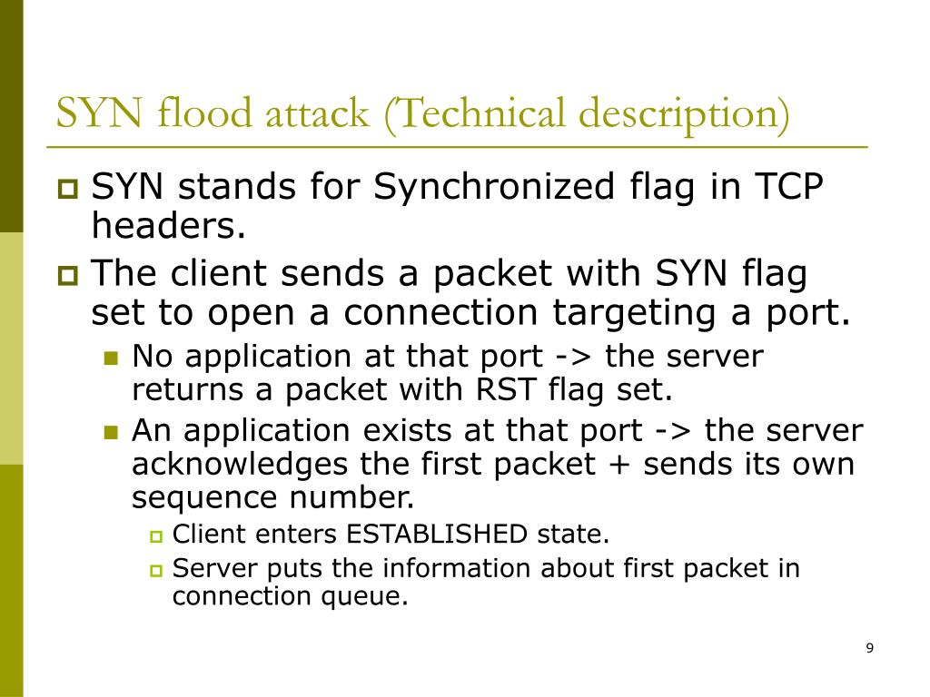 PPT TCP SYN Flood DoS Attack Experiments in Wireless Network