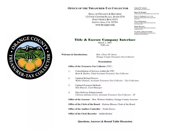 PPT ORANGE COUNTY TREASURERTAX COLLECTOR PowerPoint Presentation