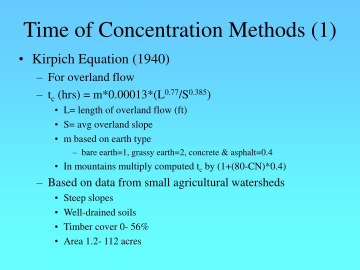 PPT Time of Concentration and Lag Time in WMS PowerPoint Presentation