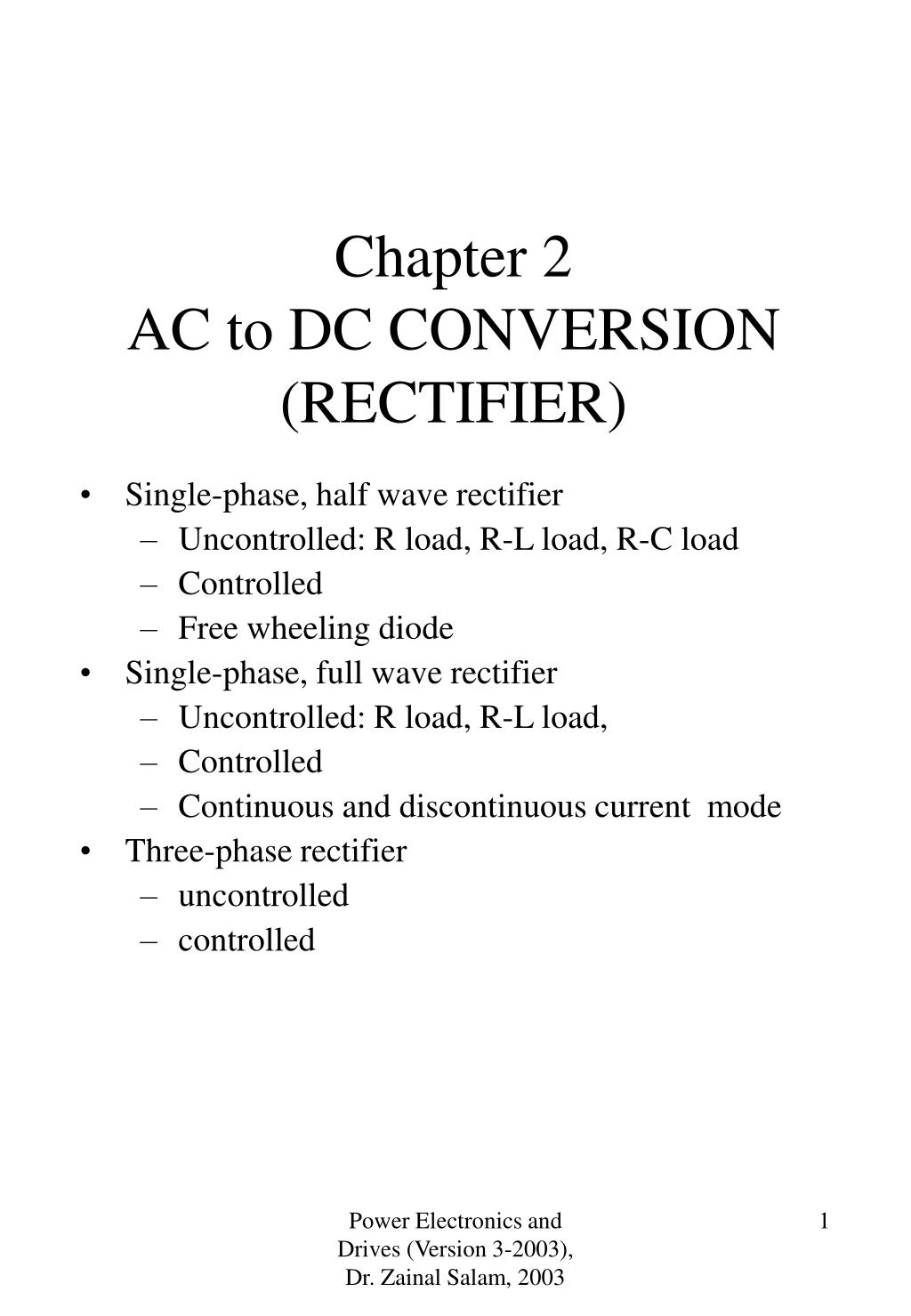PPT Chapter 2 AC to DC CONVERSION (RECTIFIER) PowerPoint Presentation