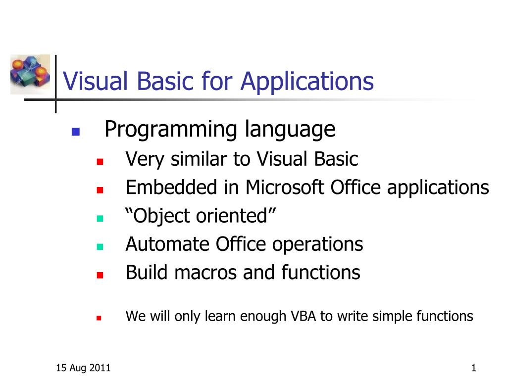 PPT Visual Basic for Applications PowerPoint Presentation, free