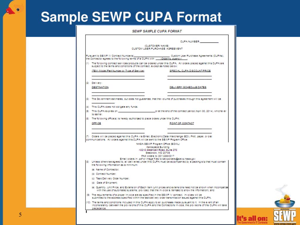 PPT SEWP Custom User Purchasing Agreement (CUPA) PowerPoint