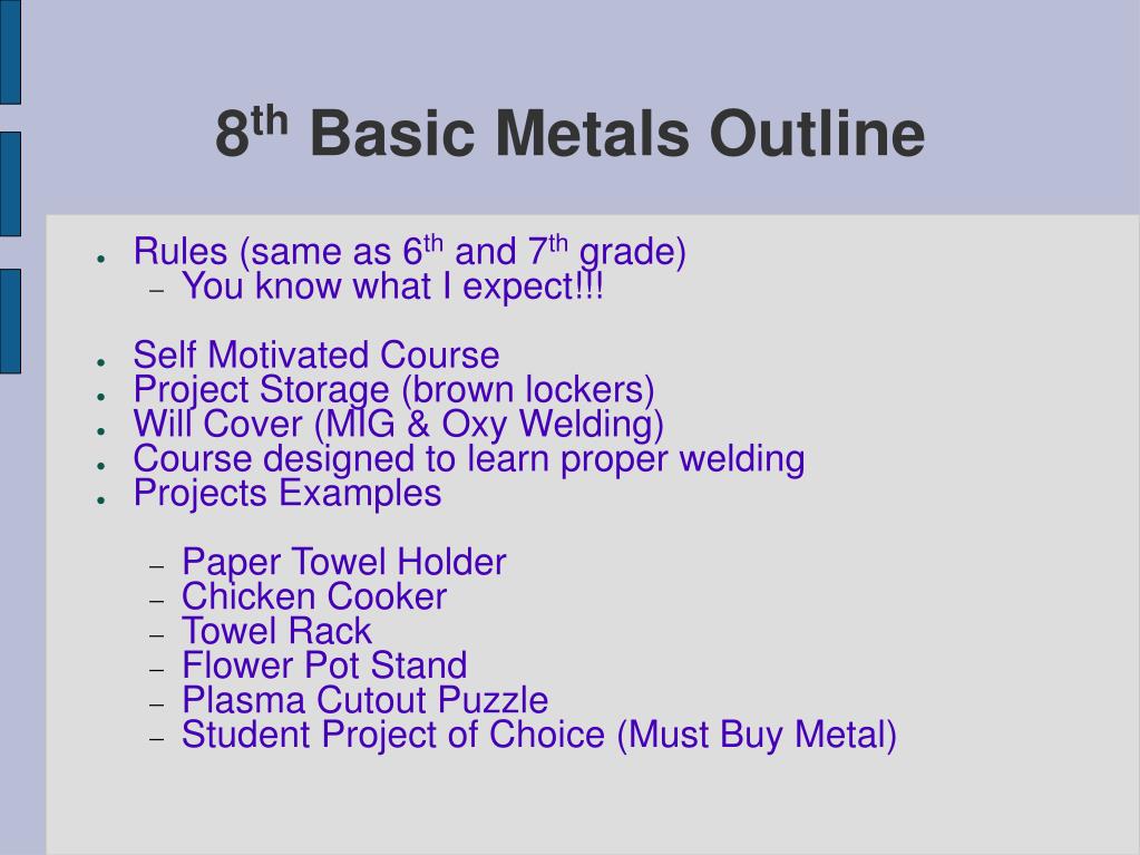 PPT 8 th Basic Metals Outline PowerPoint Presentation, free download