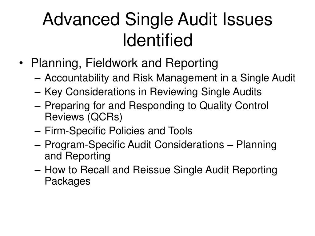 PPT Intermediate Single Audit Issues Planning, Performing and