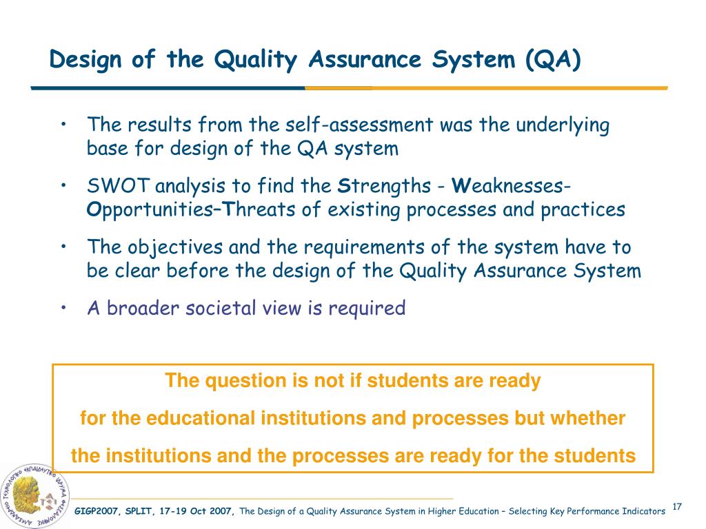 PPT The Design of a Quality Assurance System in Higher Education Selecting Key Performance