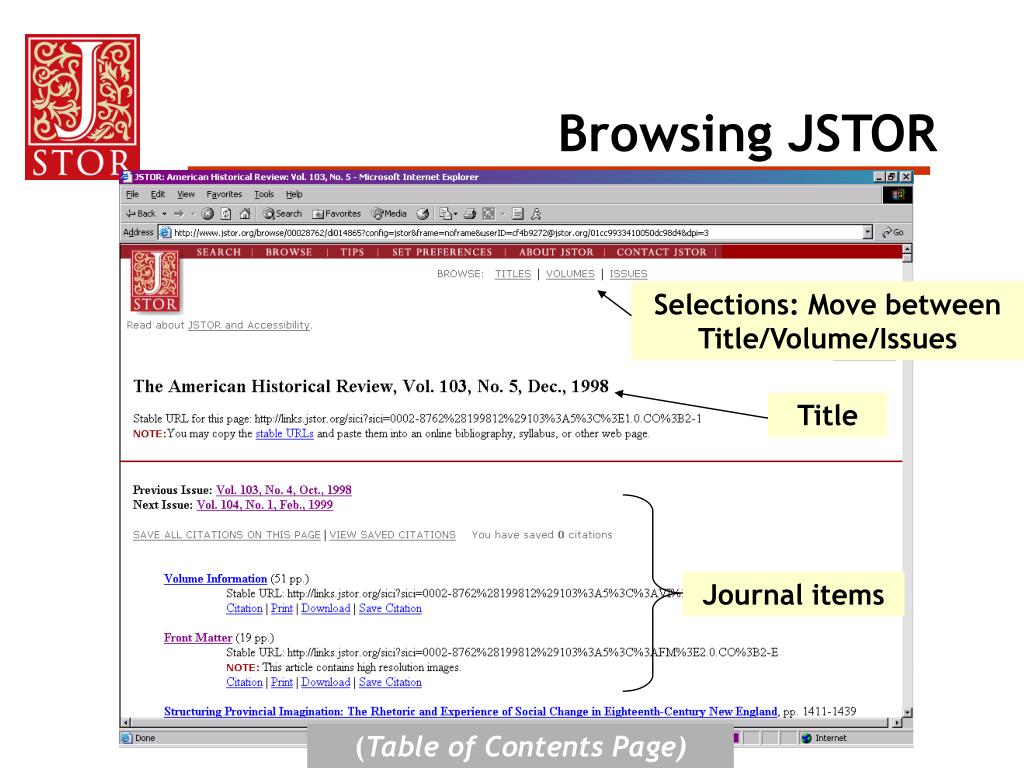 PPT About JSTOR Using JSTOR Browsing for Articles Searching for