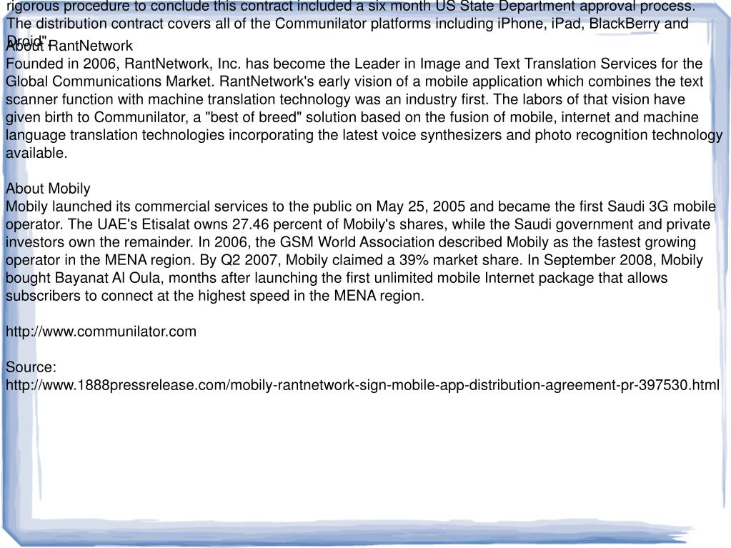 PPT Mobily & Sign Mobile App Distribution Agreement