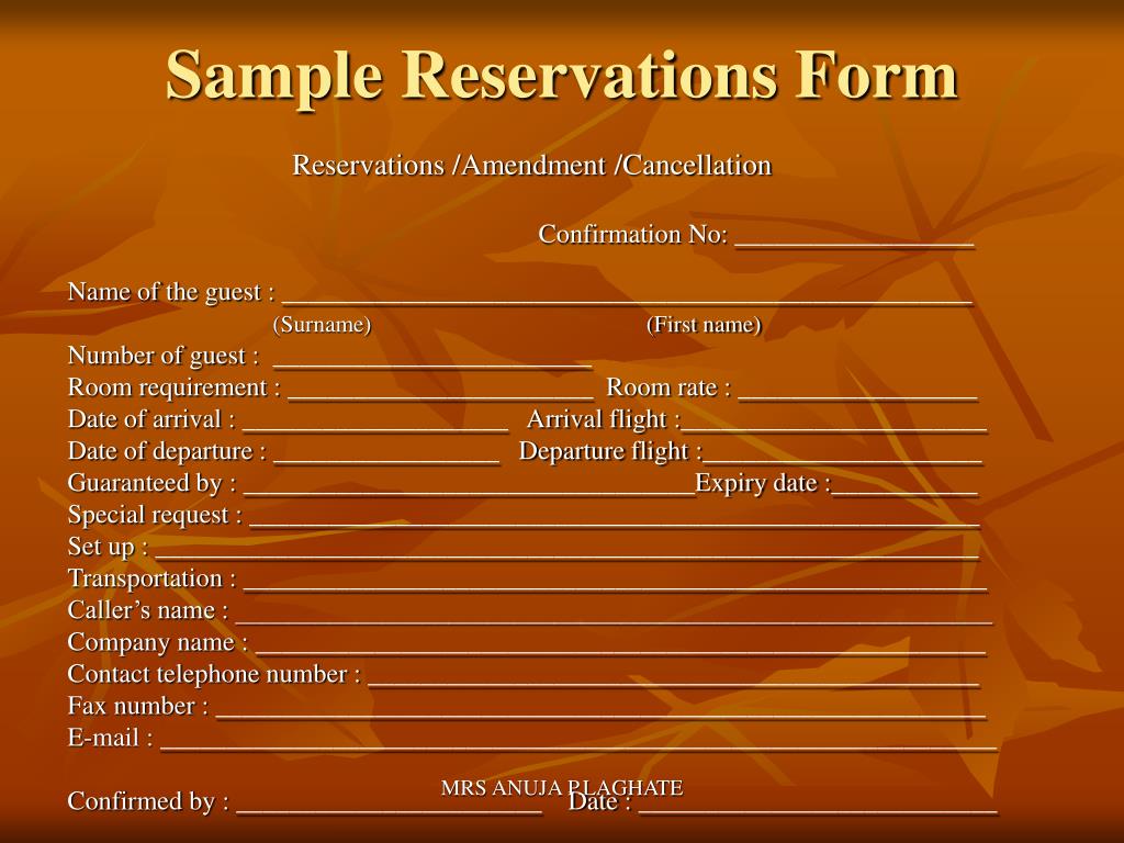 PPT Front Office Operations (Reservations) PowerPoint Presentation