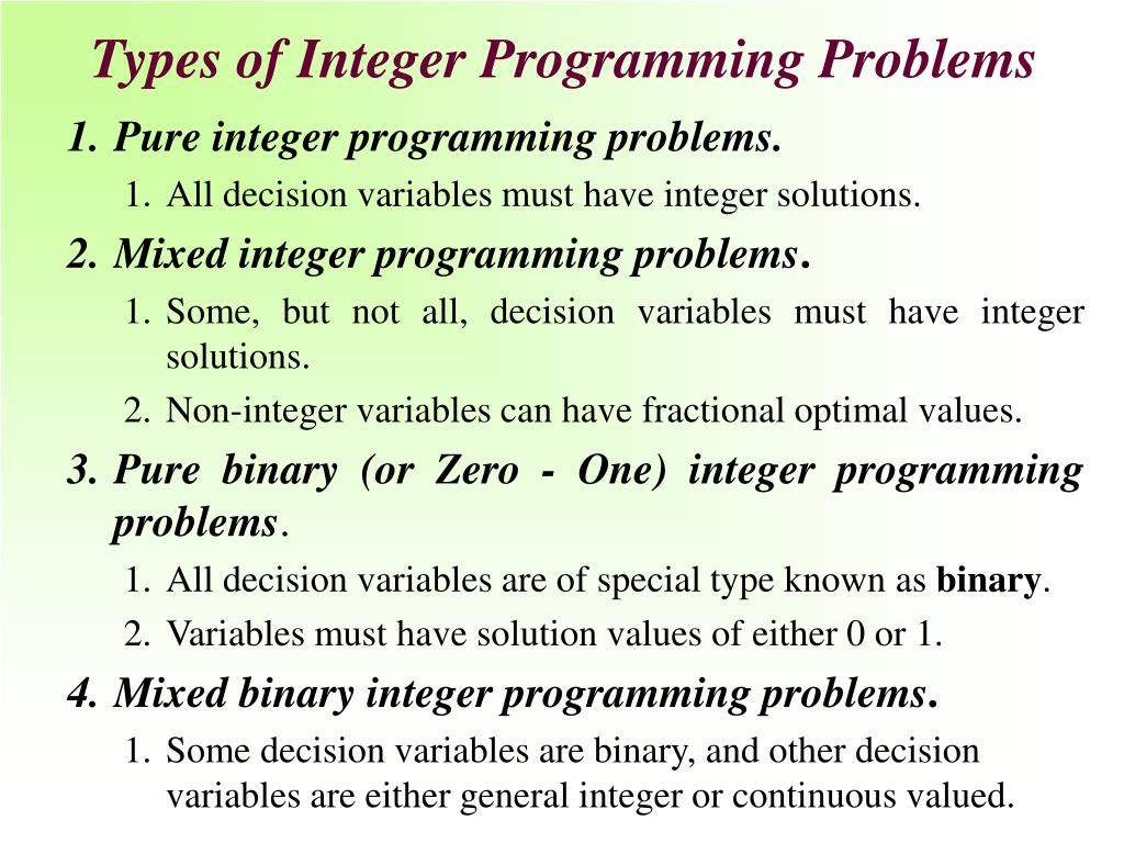 PPT I NTEGER PROGRAMMING MODELS PowerPoint Presentation, free
