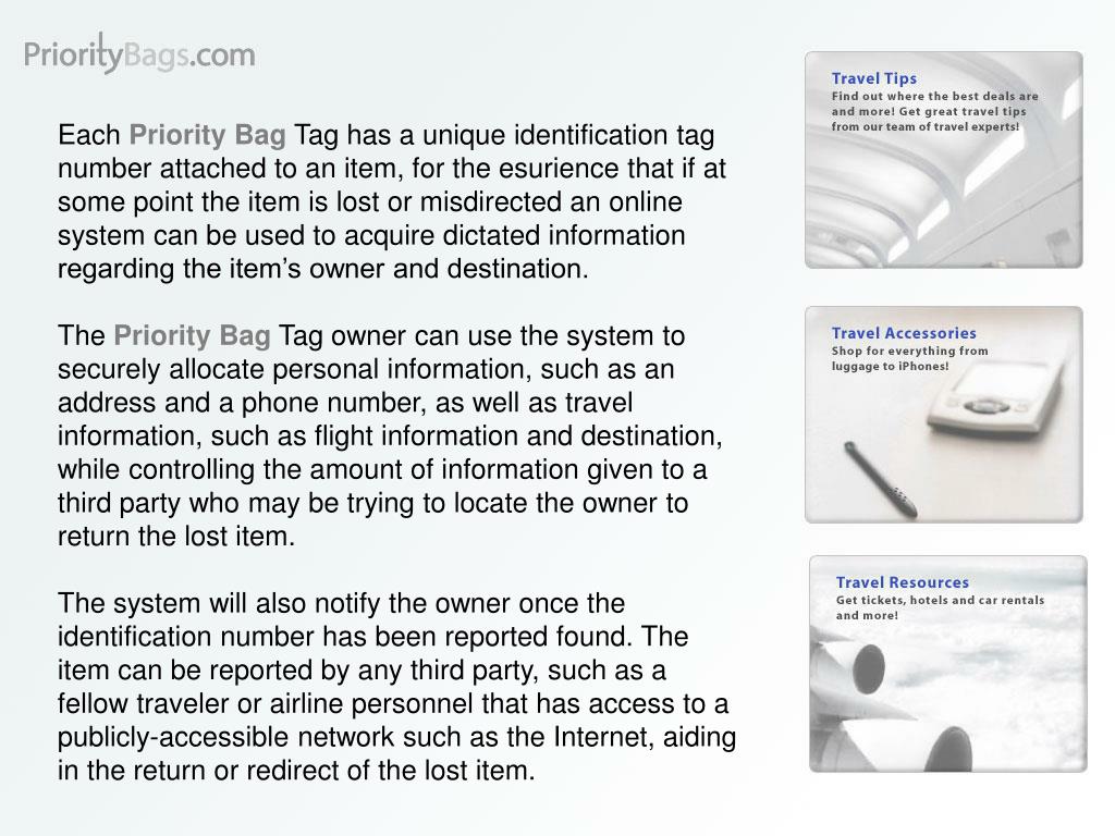 PPT Priority Bags & Label Tags PowerPoint Presentation, free download