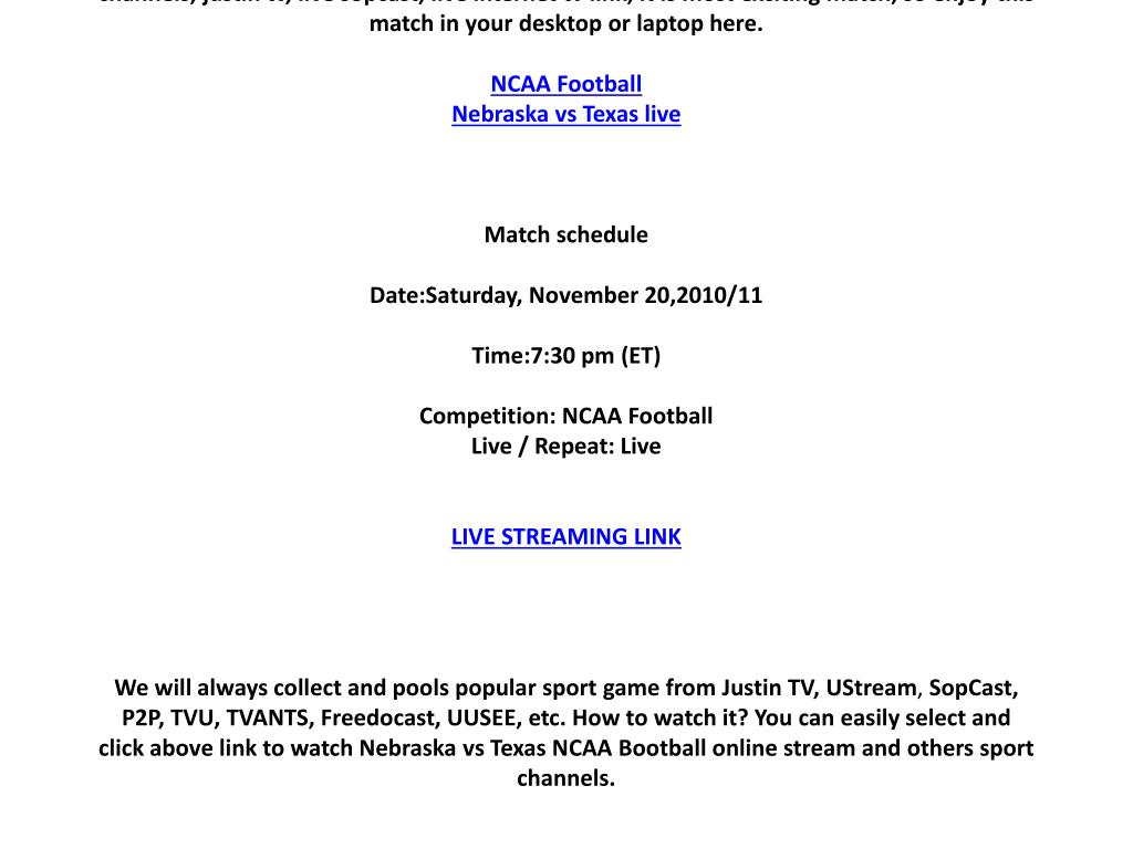 PPT Nebraska vs Texas live online on your PC PowerPoint Presentation