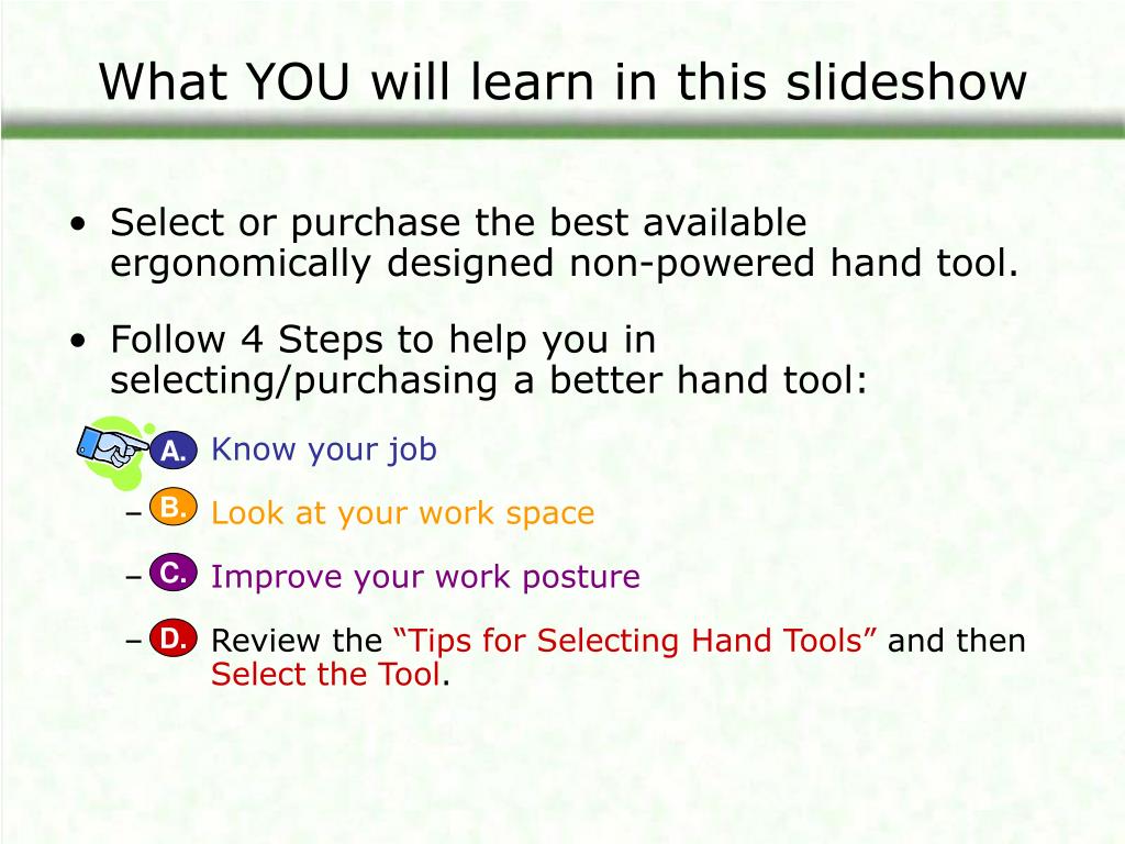 PPT A Guide to Selecting NonPowered Hand Tools PowerPoint