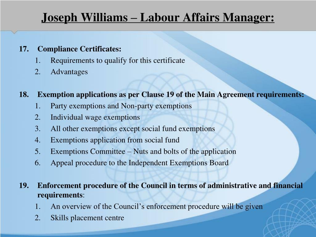 PPT NATIONAL BARGAINING COUNCIL FOR THE CLOTHING MANUFACTURING