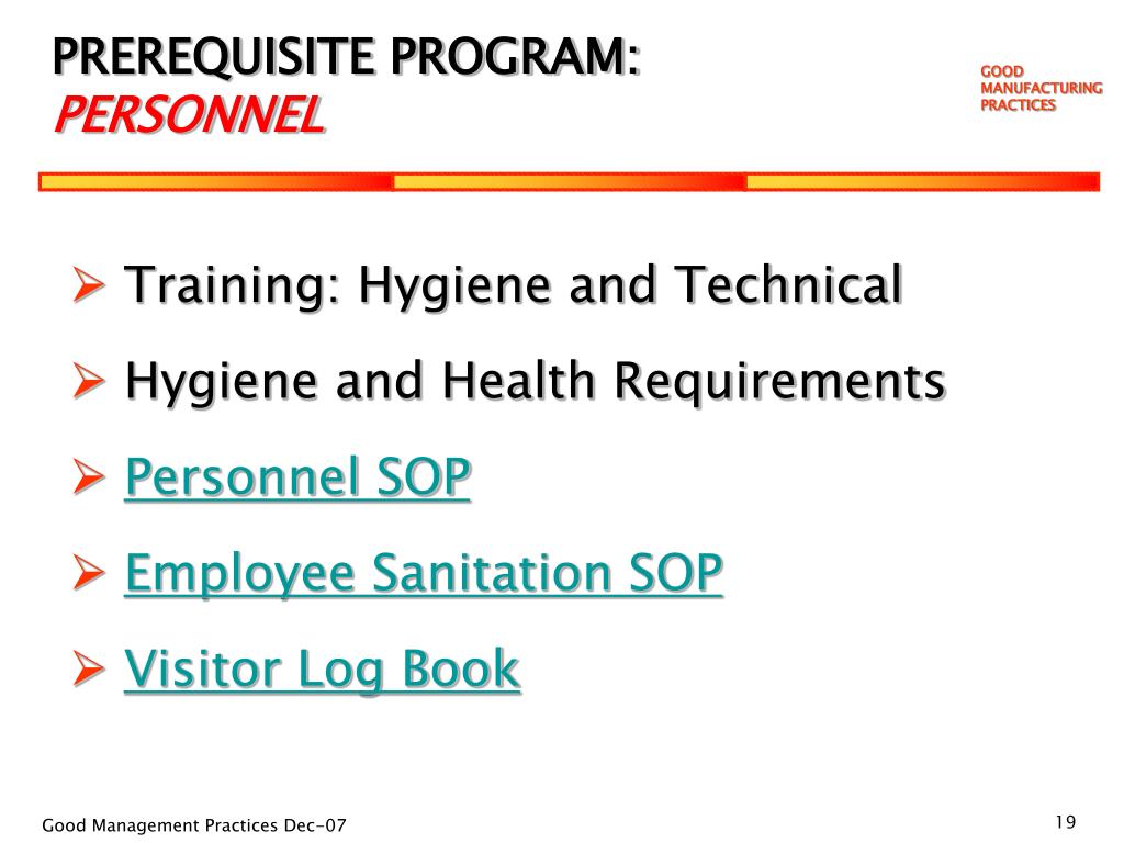 PPT GOOD MANUFACTURING PRACTICES Training about our Food Safety Plan