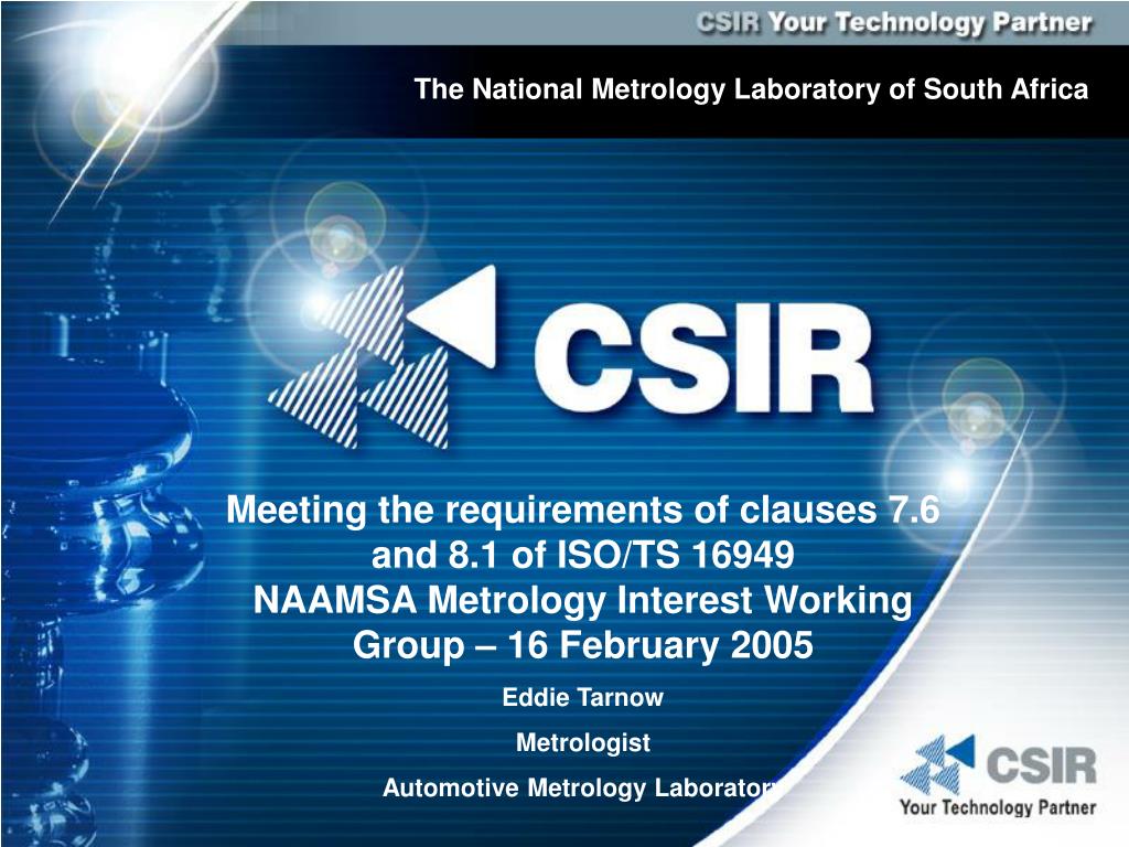 PPT The National Metrology Laboratory of South Africa PowerPoint