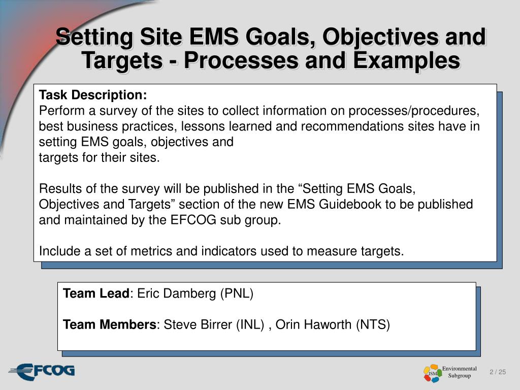 PPT Working Group Task EN/04/06 Results Setting Site EMS Goals