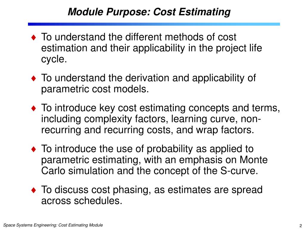 PPT Cost Estimating Module Space Systems Engineering, version 1.0