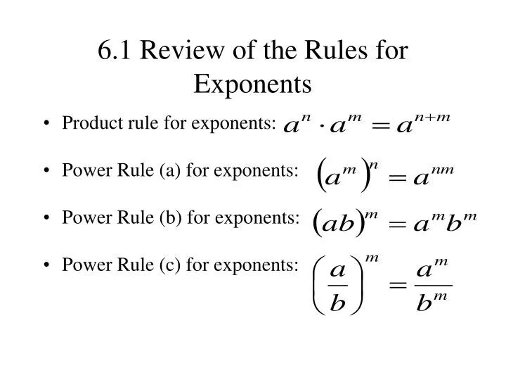 PPT 6.1 Review of the Rules for Exponents PowerPoint Presentation
