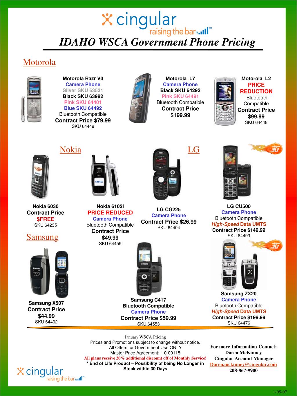 PPT State of Idaho Government WSCA Cingular Wireless Phone and Rate