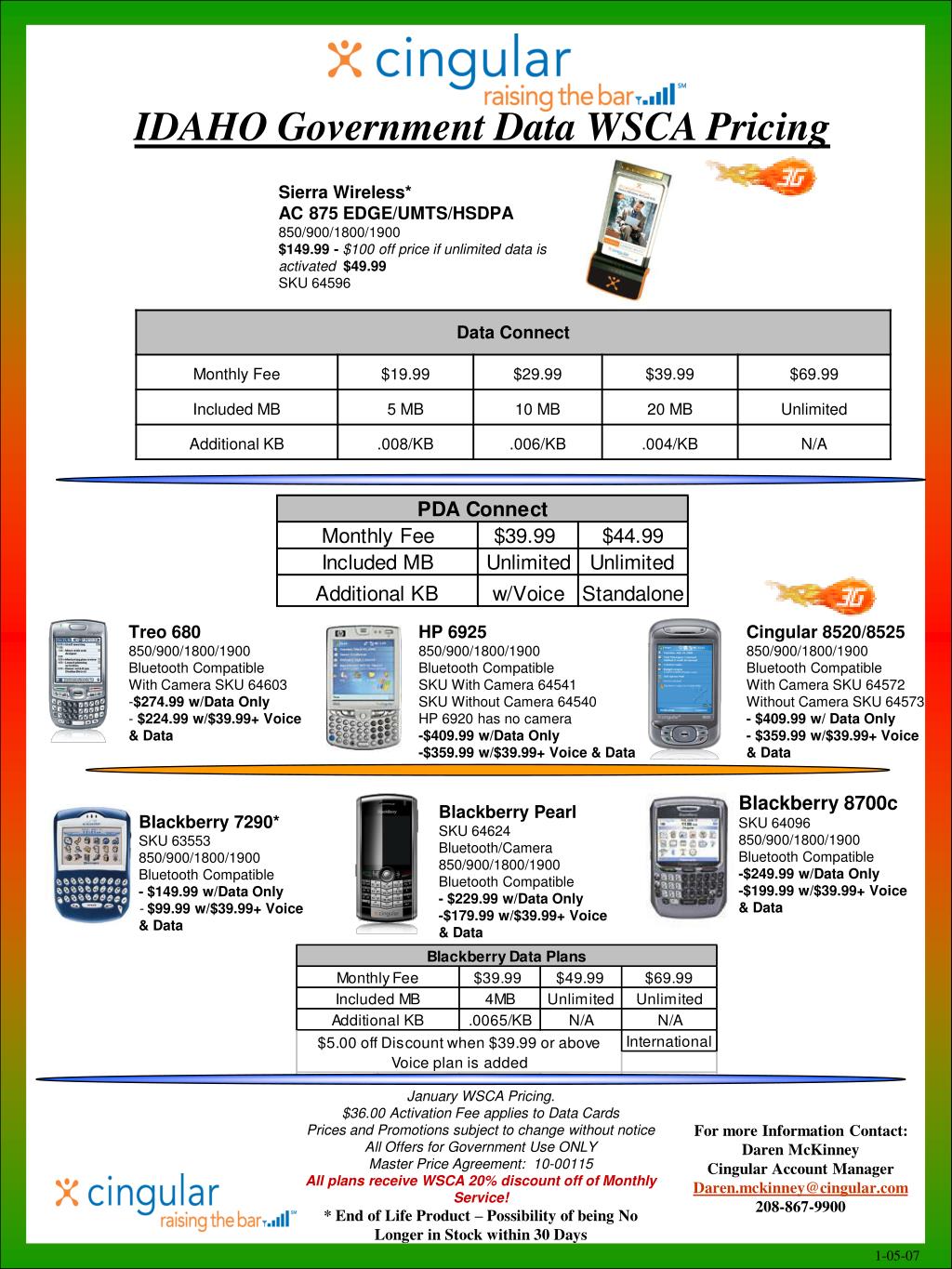 PPT State of Idaho Government WSCA Cingular Wireless Phone and Rate