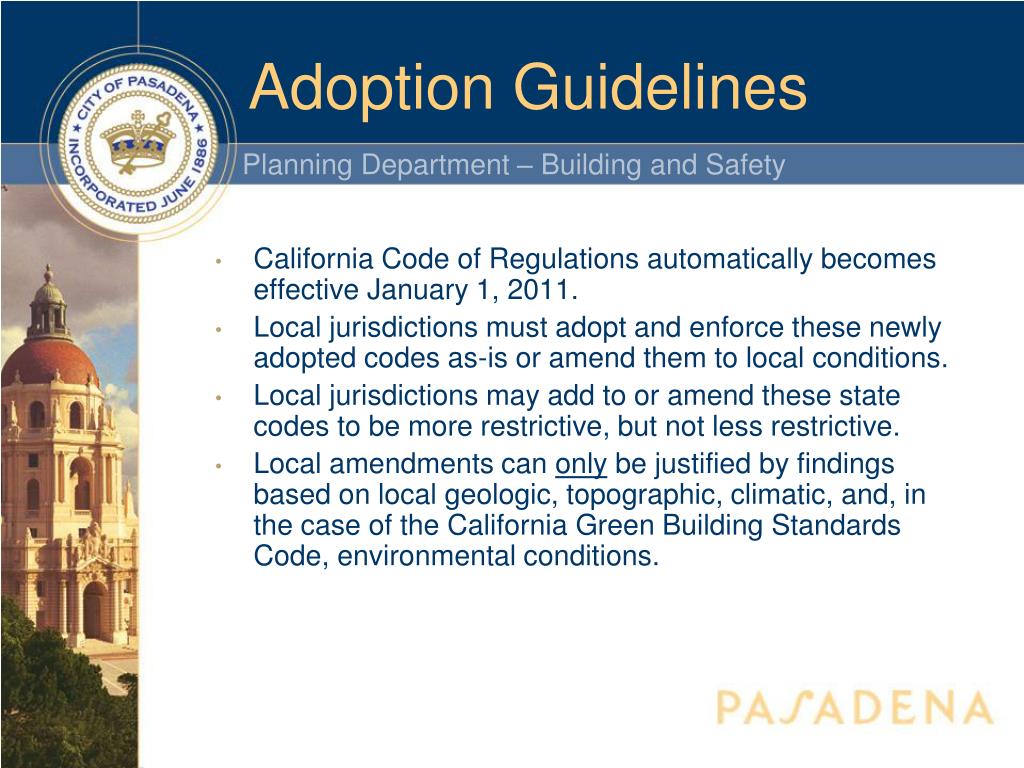 PPT Adoption of the 2010 California Code of Regulations PowerPoint