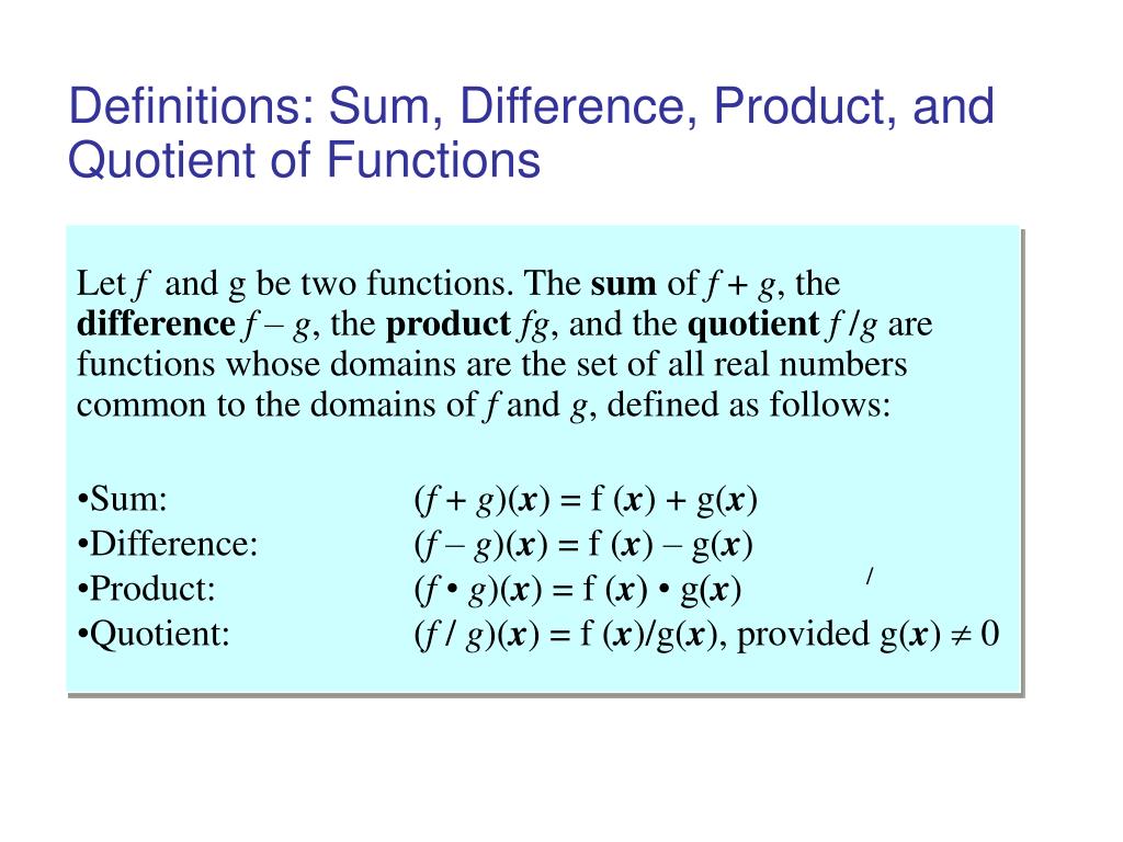 PPT Definitions Sum, Difference, Product, and Quotient of Functions