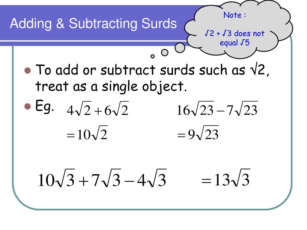 PPT Week 9 Surds PowerPoint Presentation ID496397