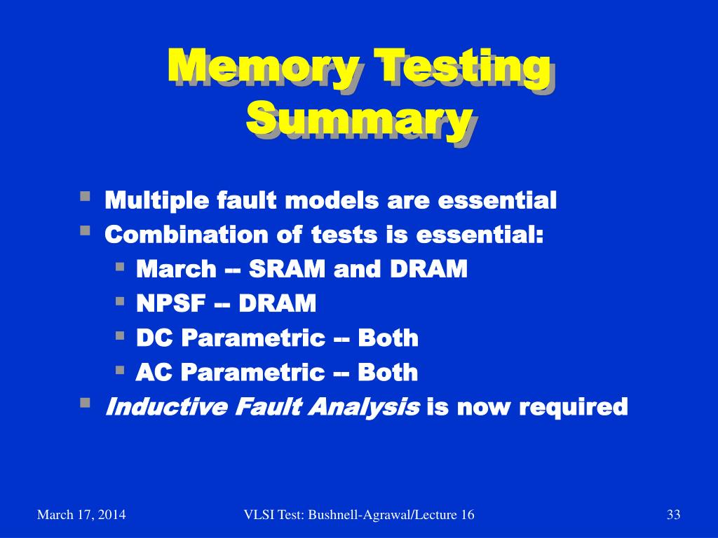 PPT Lecture 16 Pattern Sensitive and Electrical Memory Test