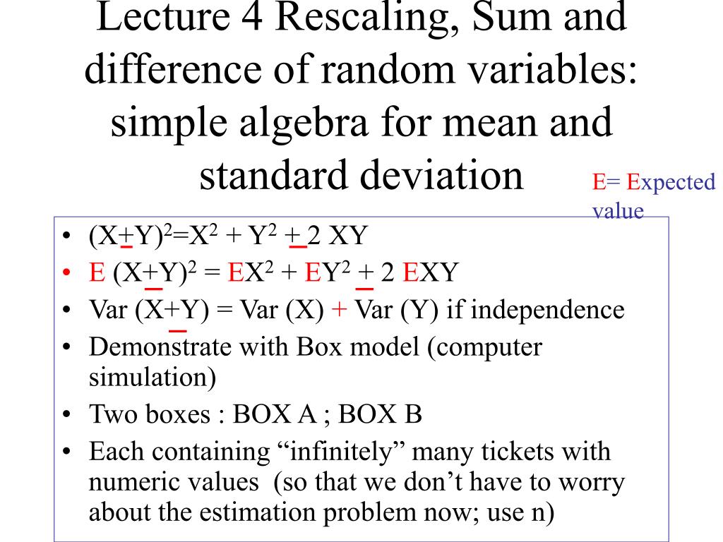 PPT Lecture 4 Rescaling, Sum and difference of random variables