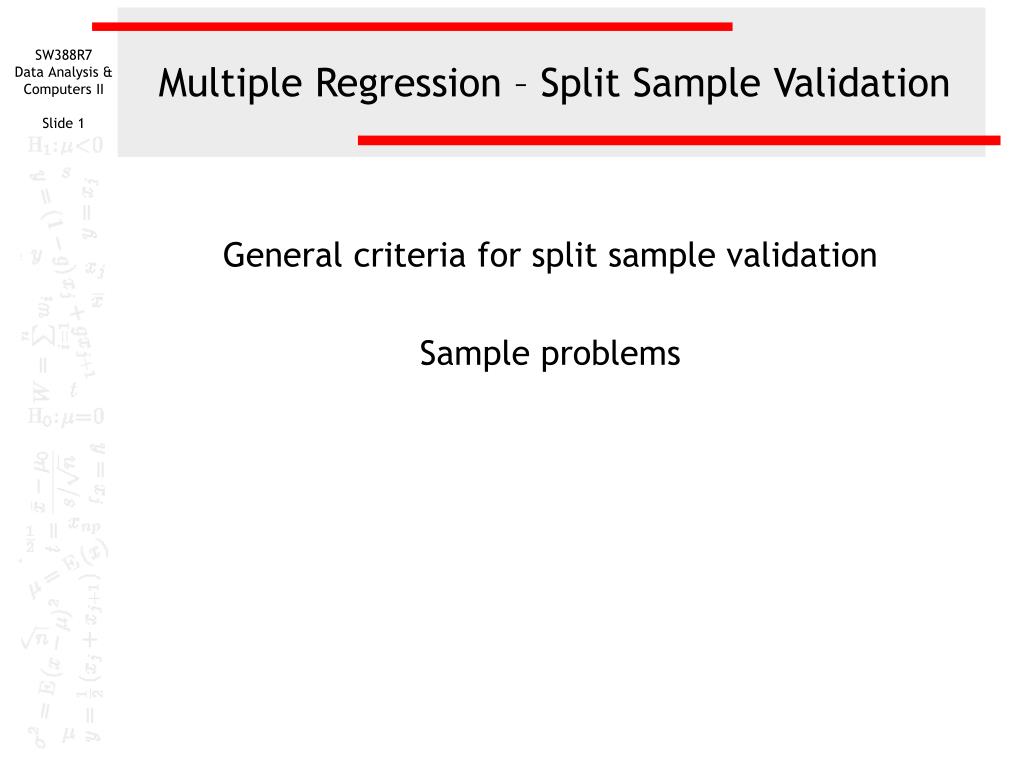 PPT Multiple Regression Split Sample Validation PowerPoint