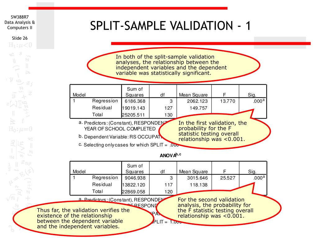 PPT Multiple Regression Split Sample Validation PowerPoint