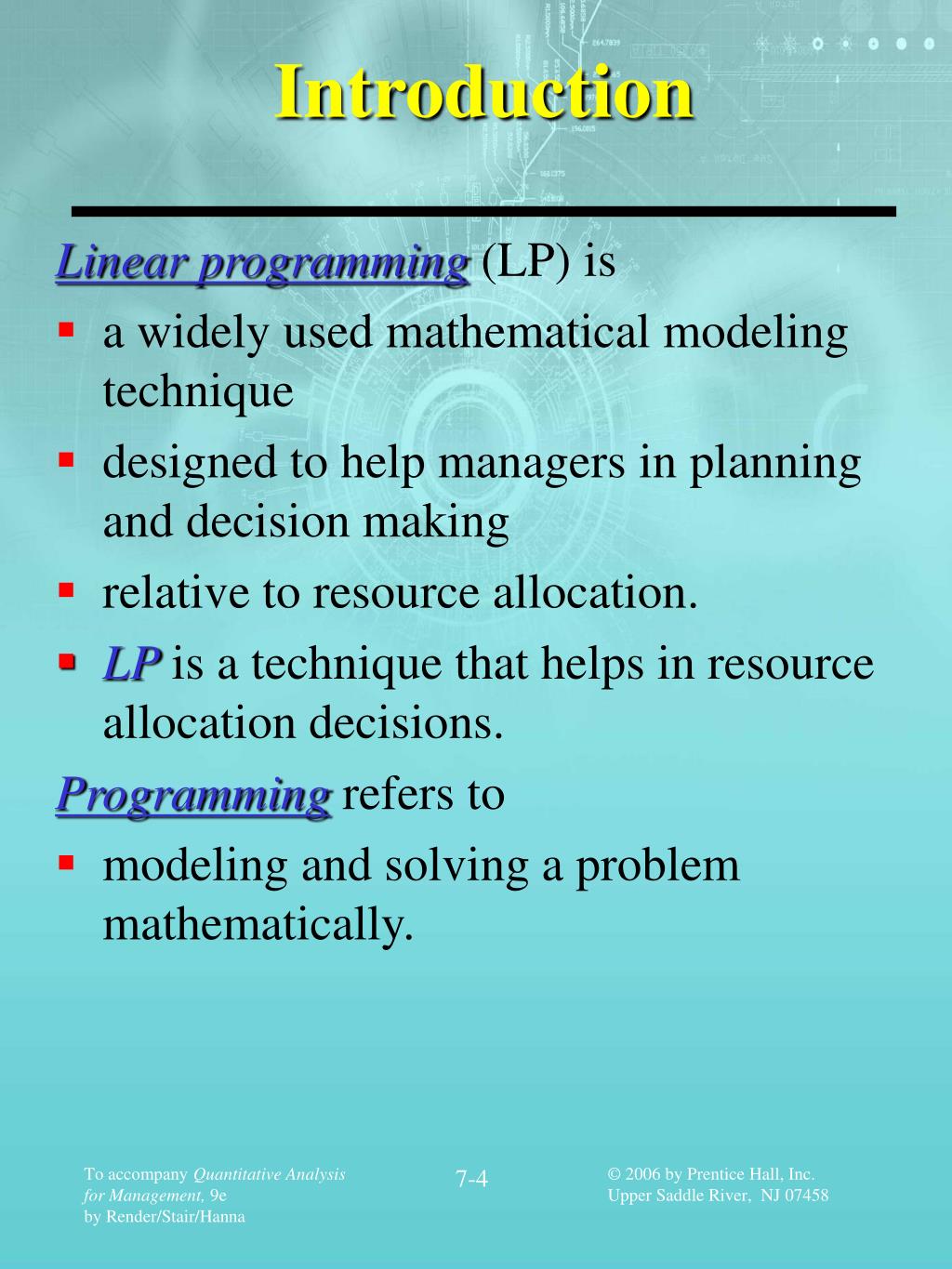 PPT Chapter 7 Linear Programming Models Graphical and Computer