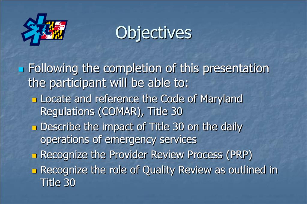 PPT Code of Maryland Regulations Title 30 PowerPoint Presentation