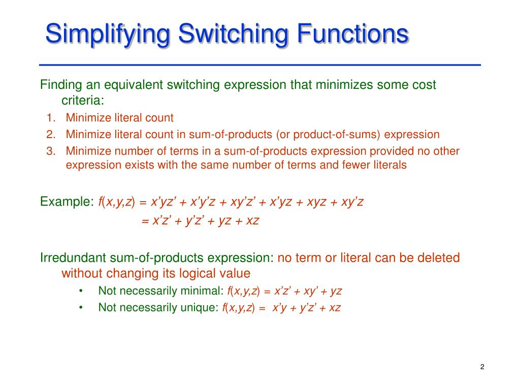 PPT Minimization of Switching Functions PowerPoint Presentation, free