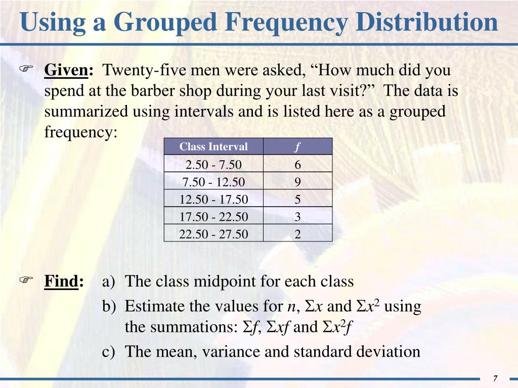 PPT Frequency Distribution Mean, Variance, Standard Deviation