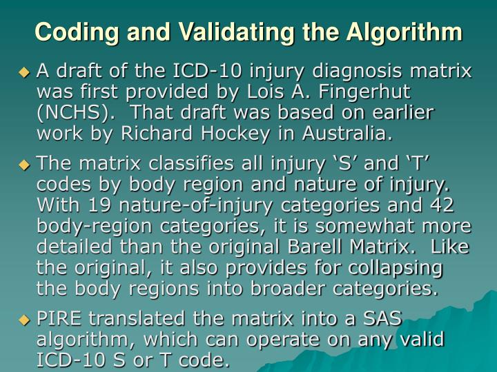 PPT The ICD10 injury diagnosis matrix Grouping S and T codes by body region and nature of