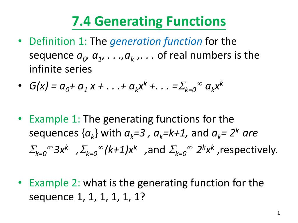 PPT 7.4 Generating Functions PowerPoint Presentation, free download