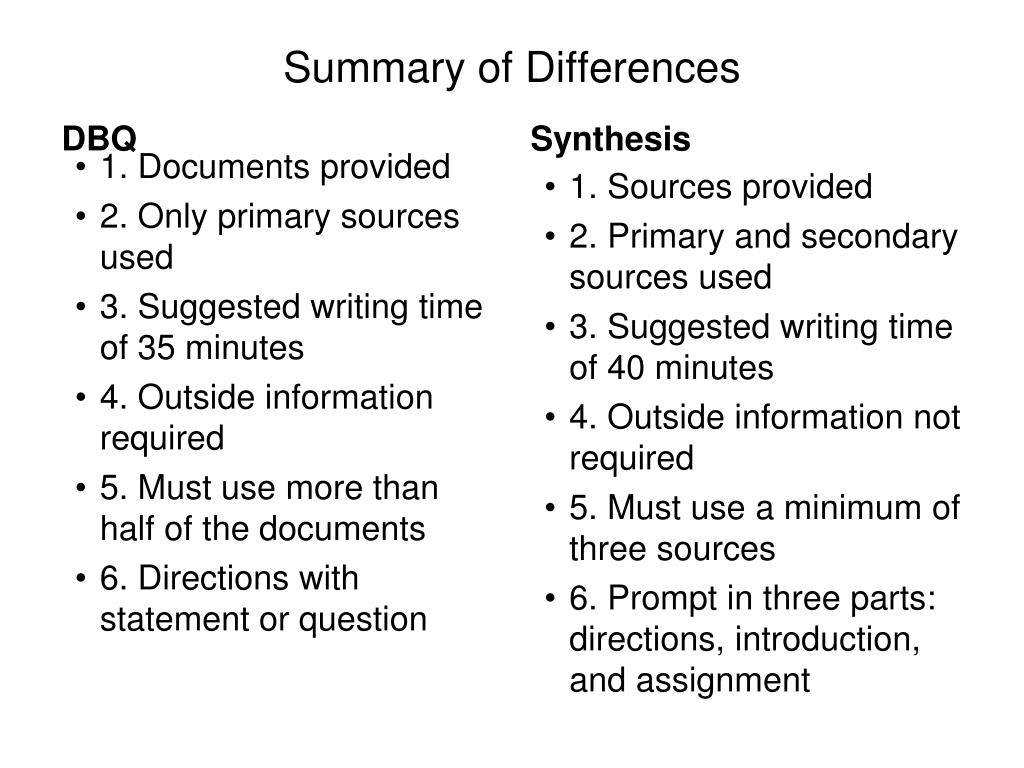PPT APUSH DBQ vs. AP Language Synthesis Essay PowerPoint