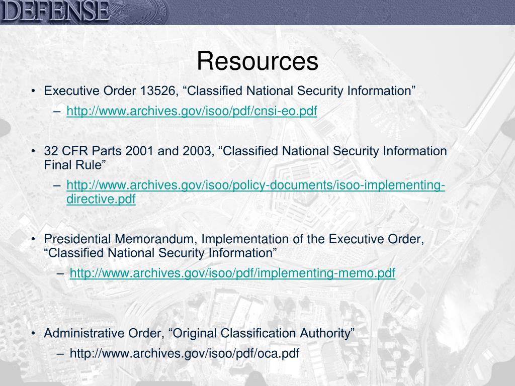 PPT FOIA Exemption 1 & E.O. 13526 Classified National Security