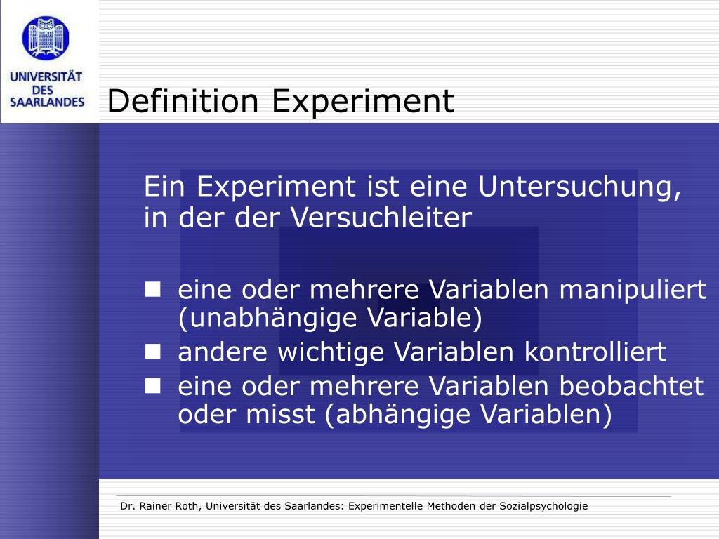 PPT Experimentelle Methoden in der Sozialpsychologie (Dr. Rainer Roth