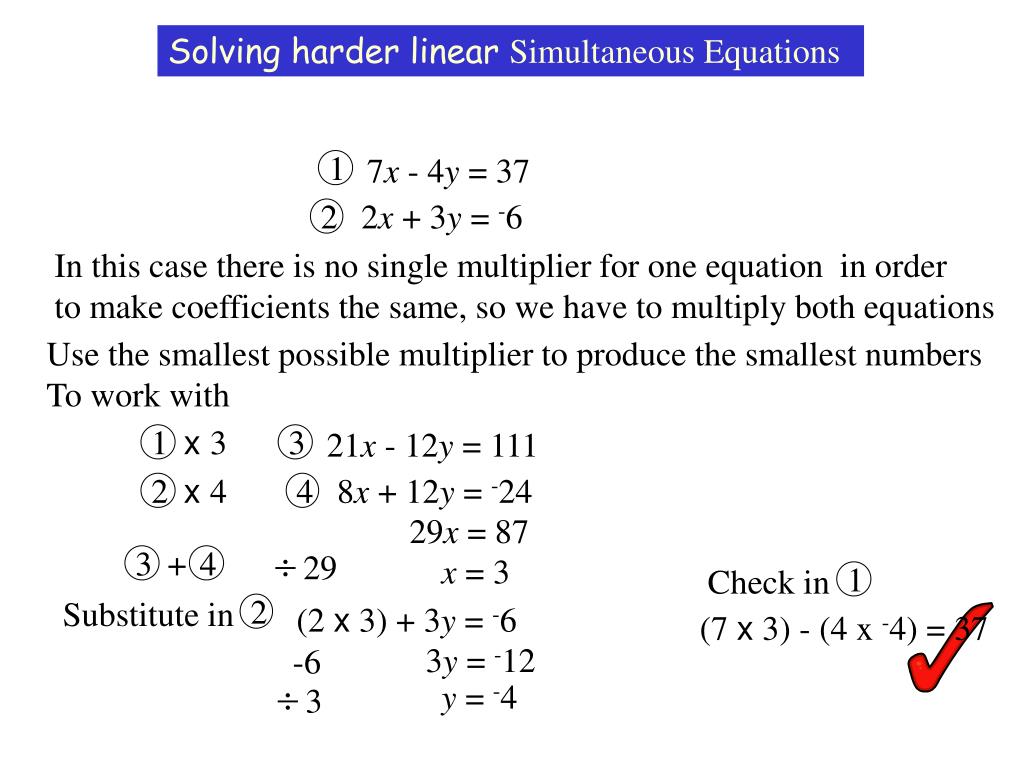 PPT Solving harder linear Simultaneous Equations PowerPoint