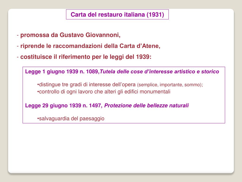 PPT RESTAURO ARCHITETTONICO carte del restauro e normative PowerPoint