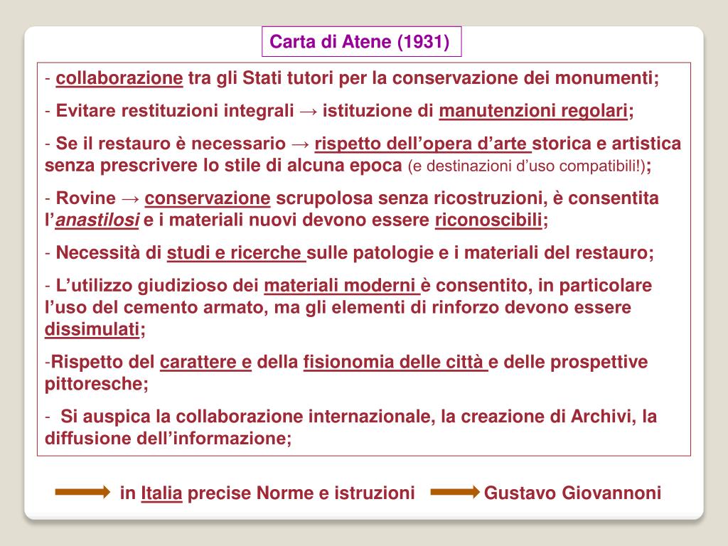 PPT RESTAURO ARCHITETTONICO carte del restauro e normative PowerPoint