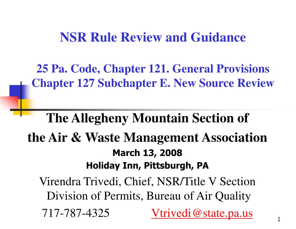 PPT NSR Rule Review and Guidance 25 Pa. Code, Chapter 121. General